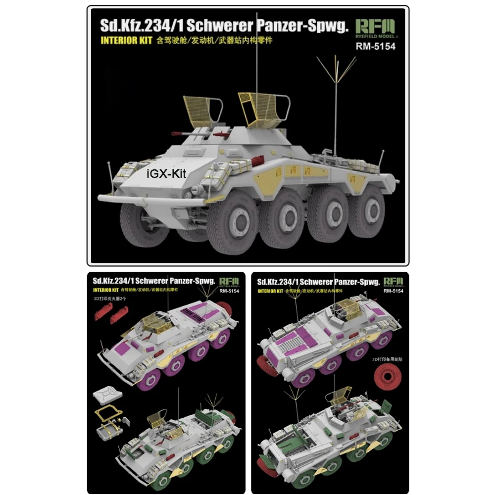 Rye Field 5154 1:35 Scale SdKfz 234/1 Schwerer Panzer Spwg Full Interior Vehicle Plastic Assembly Model Building Kit