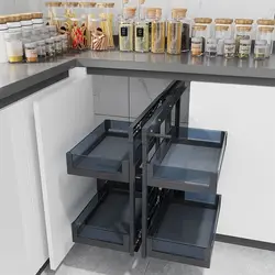 Wholesale Kitchen accessories cabinet organizers universal glass basket magic corner cabinet pullout organizer for kitchen