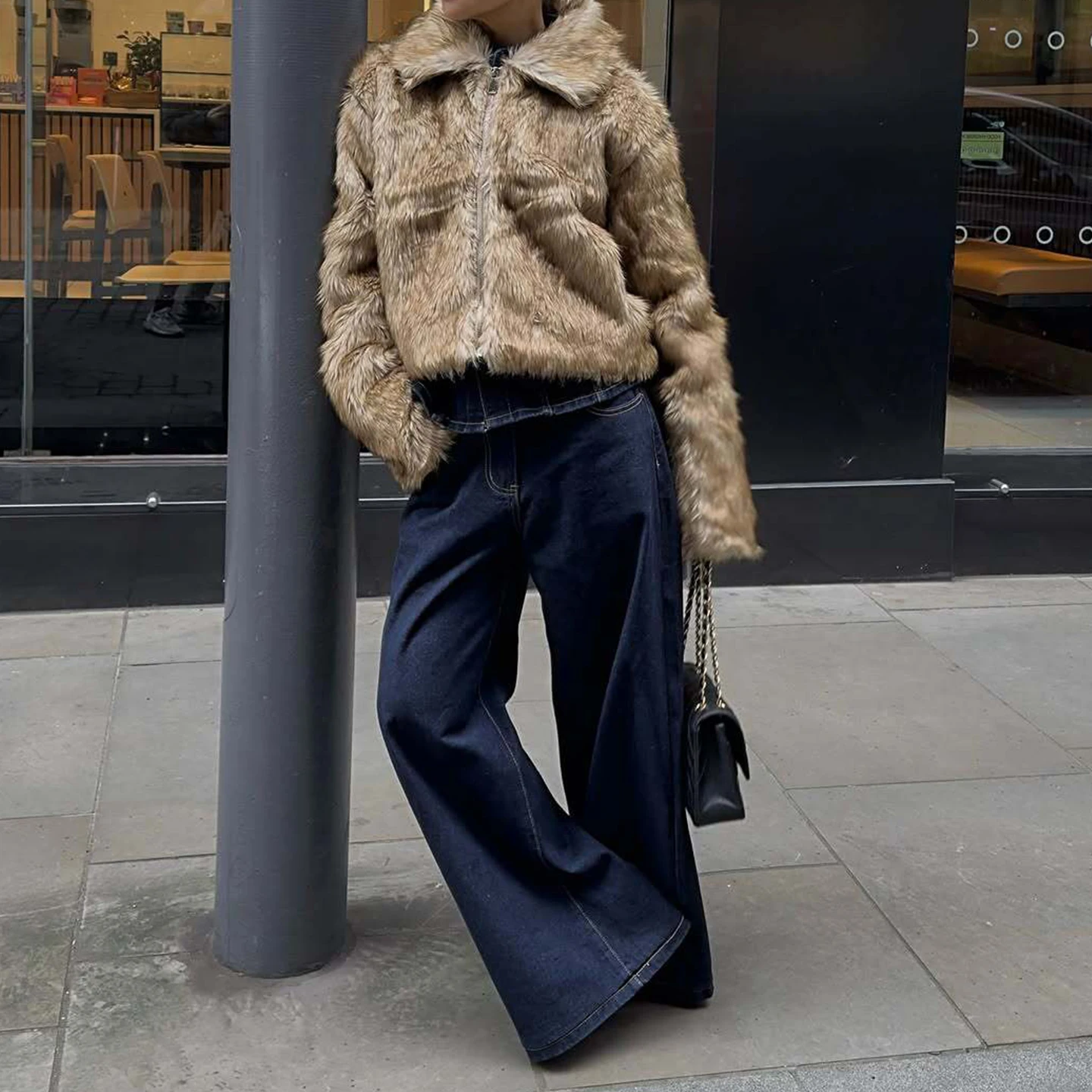 Retro-Lang-S Sve-Kunstpelzmantel mit lockerem Kragen für Damen, Herbst 2025, Neuankömmling oder Oberbekleidung von Z