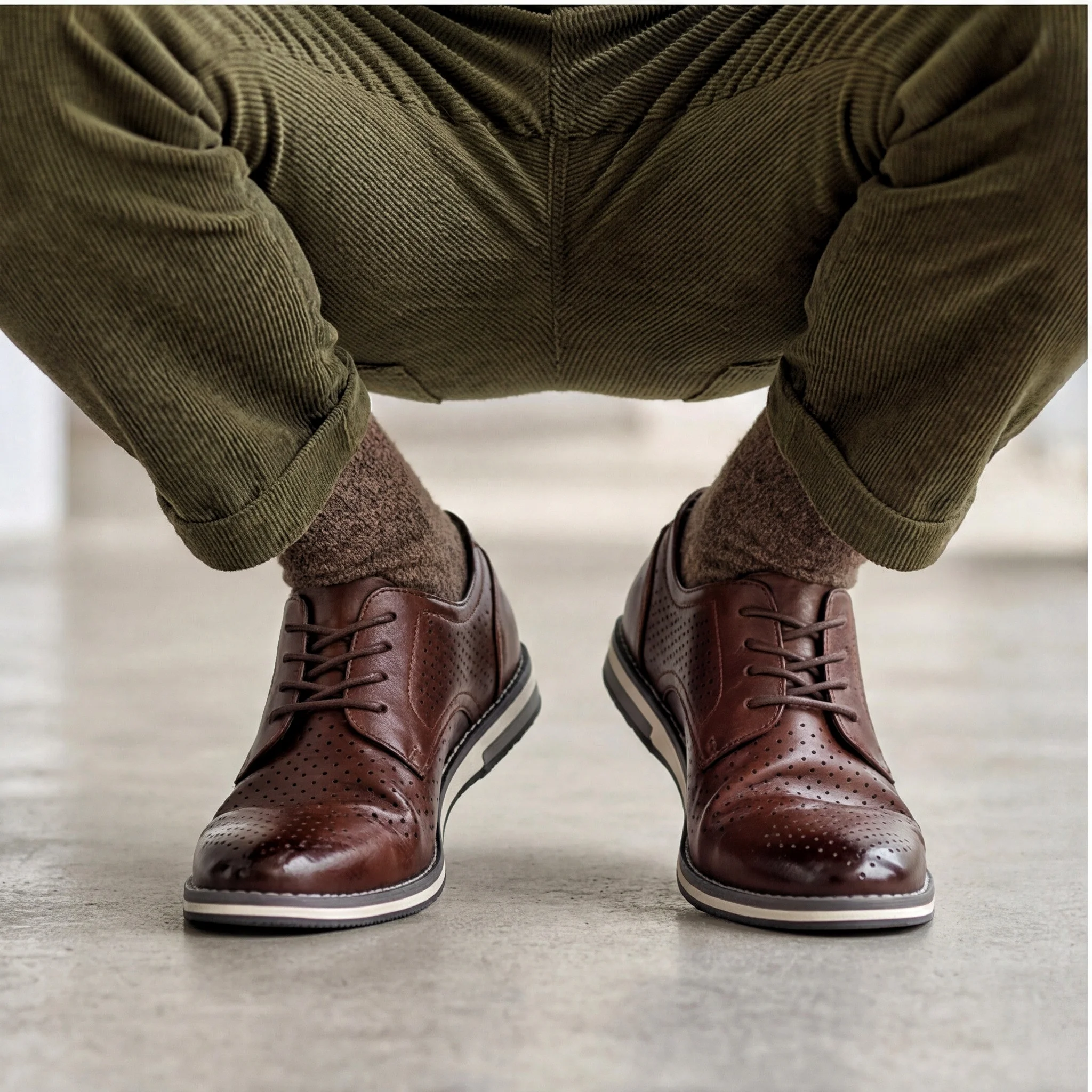 Braune atmungsaktive Herren-Freizeitschuhe, flache Schuhe mit Lochmuster, Herren-Sommerschuhe – Detail 3