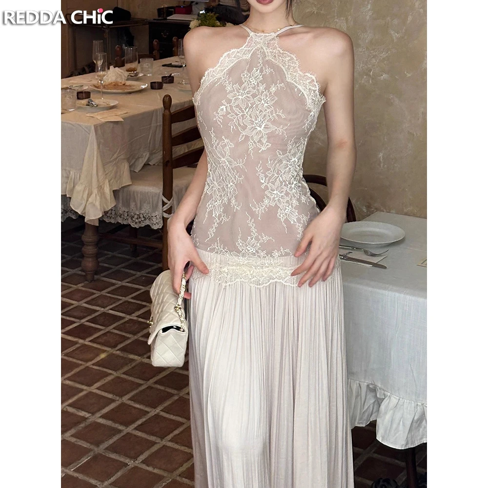 

REDDACHiC женское кружевное вечернее платье с открытой спиной на бретельках с гофрировкой на бретельках макси длинное платье на день рождения, одежда для выпускного вечера