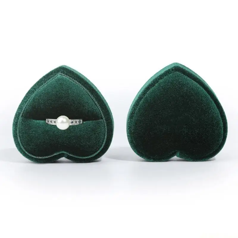 

D46E Коробка для обручальных колец Фланелевое сердце Розово-зеленая коробка Органайзер для ювелирных изделий