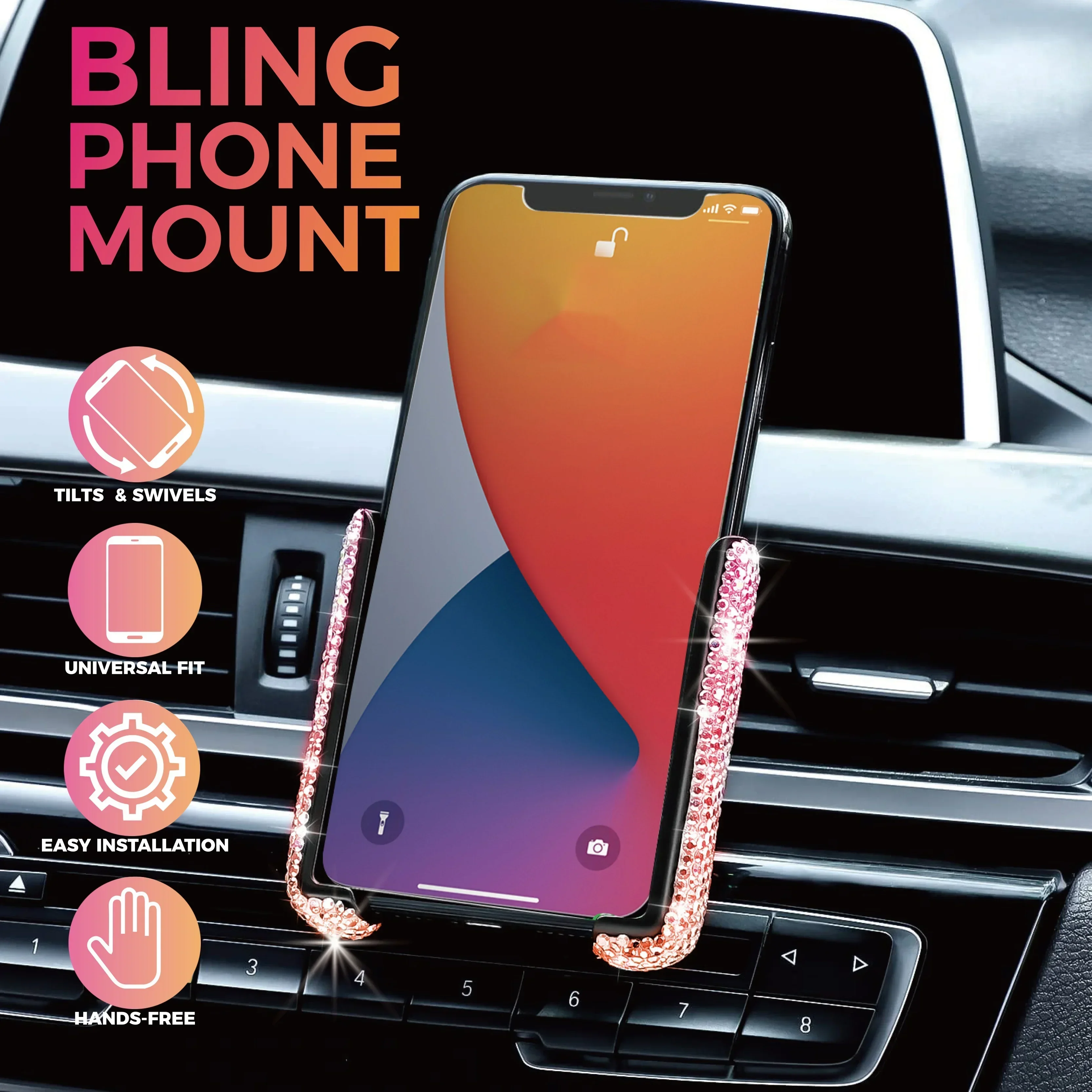 

Universal Crystal Diamond Car Air Vent Phone Holder Clip, Mobile Auto Bracket Stand Interior Accessory