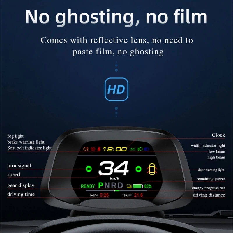 Car HUD Head Up Overspeed Clock Gauge Speedometer Warn System Tool for Car 3/Y