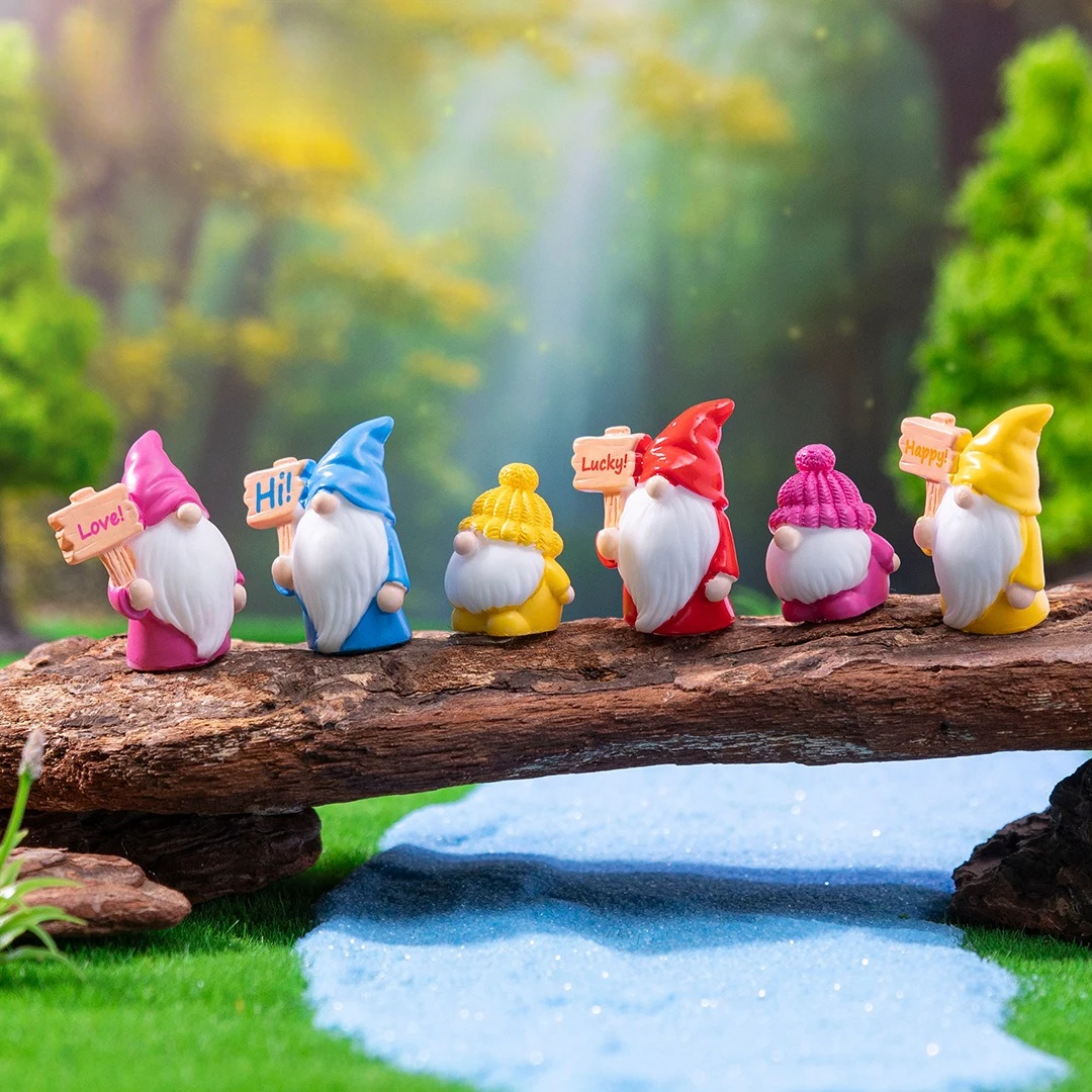 8/16PCs Cute Mini Dwarf Doll Figurine Miniature Resin Gnome Doll Raise A Sign Garden Fairy Landscape Crafts Desktop Ornaments