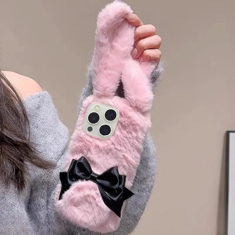 Elegant Bow Plush Rabbit Phone Case For Infinix Note 50 Pro Plus 50S 50X 40 30 30i 12 12i 11s 10 8i 7 Hot 9 Play Pro Lite Cover