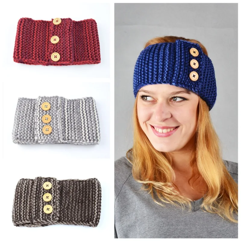 

Warm Knit Headband with 3 Buttons Handmade Ear Warmer Winter Headwear for Women Fashion