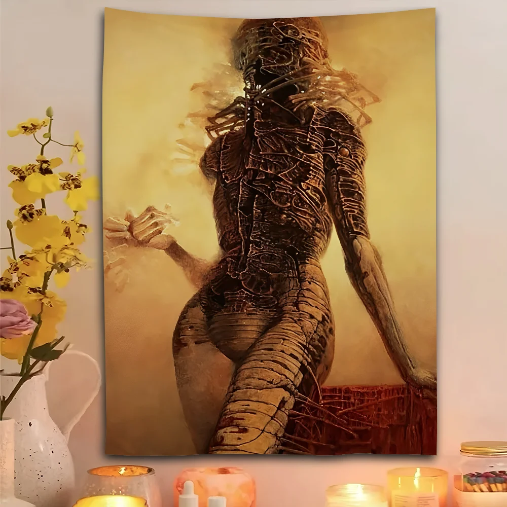 Zdzislaw B-Beksinskis الفن نسيج غرفة نوم المعيشة ديكور المنزل بار في الهواء الطلق مهرجان الجدار الشنق الديكور خلفية الفن راية