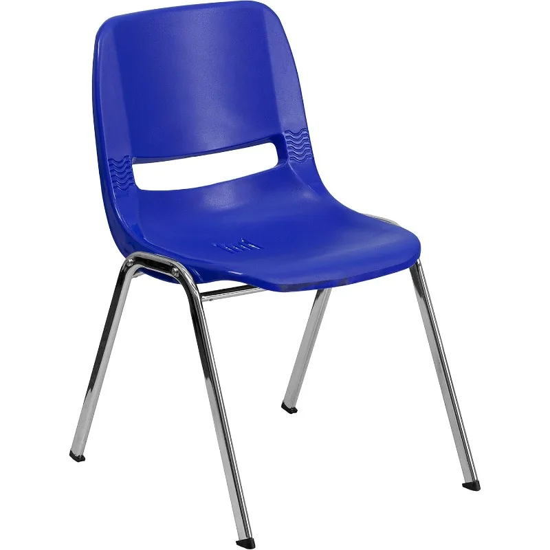 440 lb. Capacity Kid's Navy Ergonomic Shell Stack Chair with Chrome Frame and 14