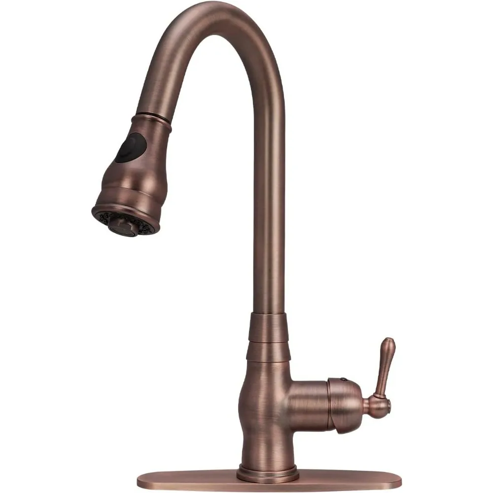 One-Handle Pull-Down Kitchen Faucet Single Level Solid Brass Kitchen Sink Faucet with Deck Plate