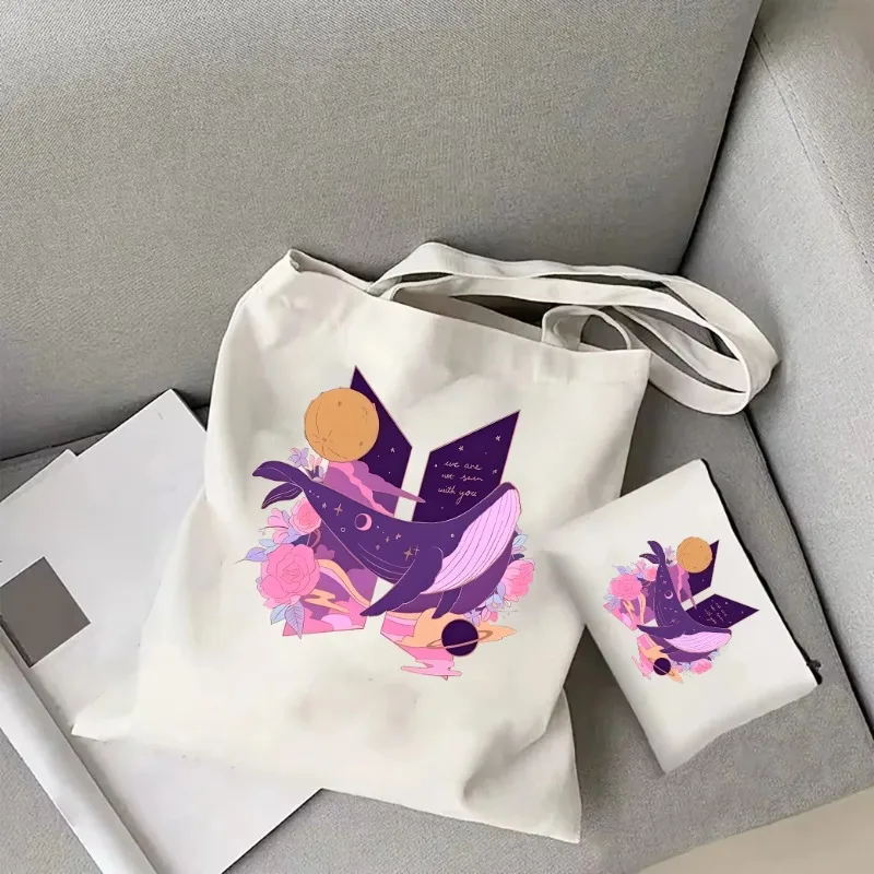 

Женская большая сумка Kpop в Корейском стиле с логотипом поп-группы Whale Harajuku с принтом, женская портативная большая сумка с эстетическим узором Kpop Merch