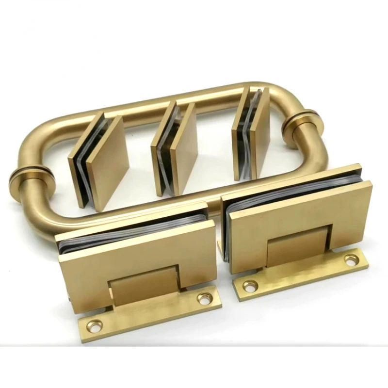 0 90 Degree Satin Brass Bathroom Shower Glass Door Gate Brass Copper Glass Hardware Clip Handle Hinge