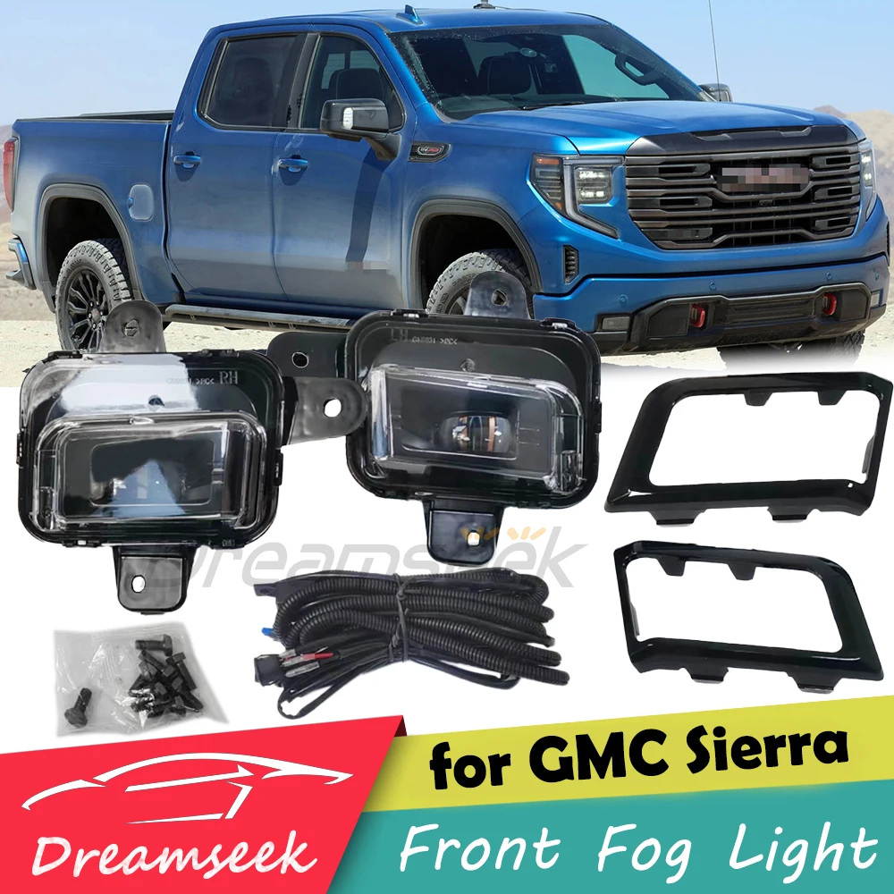 LED Fog Light Kit For GMC Sierra 1500 2022+ W/ Switch Harness Wiring Bezel Front Bumper Lamp Foglight Daylight Clear Lens LH+RH