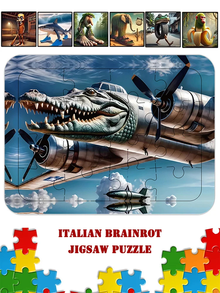 16/130 pièces ensemble de Puzzle Brainrot italien Shimpanzini Bananini Tralalero Tralala Bombardino Crocodilo jeu stimulant