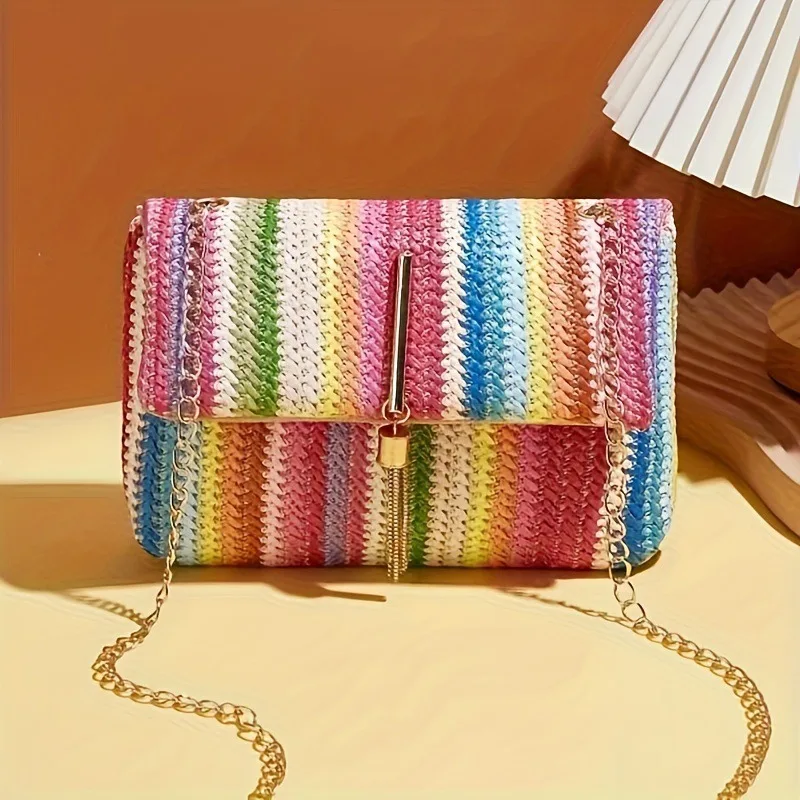 

Fashion Women Summer Bohemian Chain Straw Bag Woven Beach Crossbody Bag Shoulder Messenger Bag Girls Handbags Straw Bag Gifts