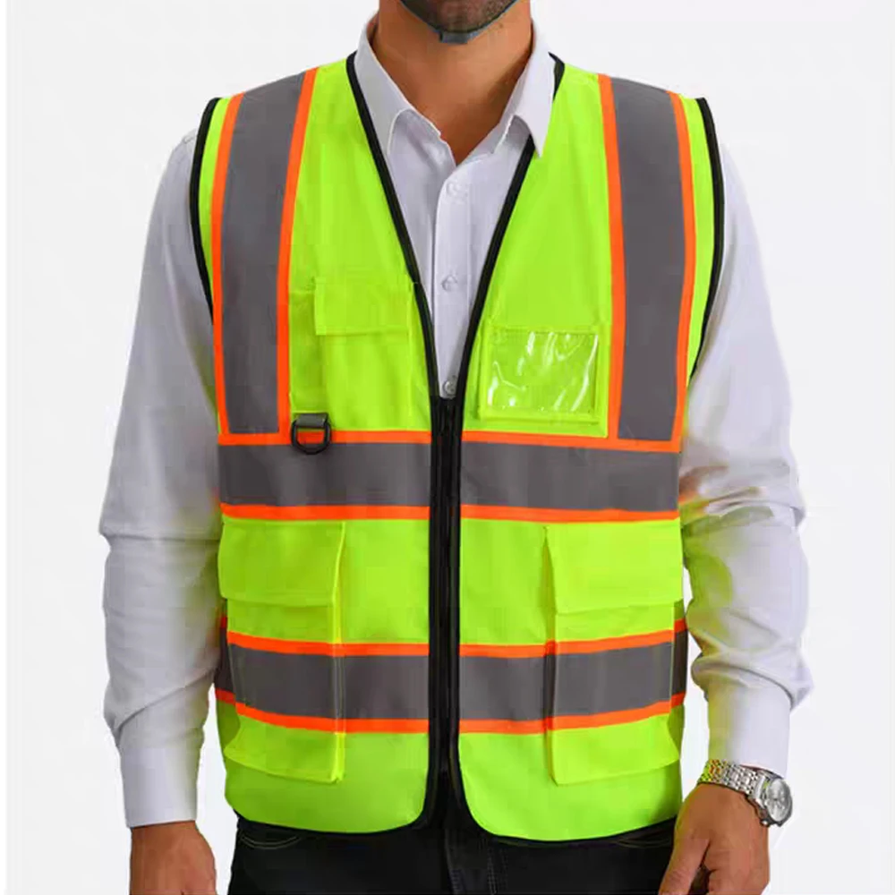 Workwear Vest with Multiple Pockets Construction Site Environmental Sanitation Traffic Security Fluorescent Work Vest