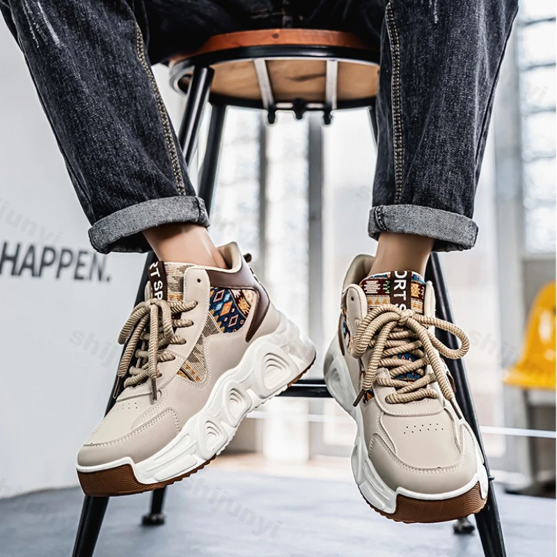 

Модные мужские кроссовки на платформе, весна-осень 2023, новая винтажная повседневная обувь, увеличивающая рост, модная удобная рабочая обувь на шнуровке