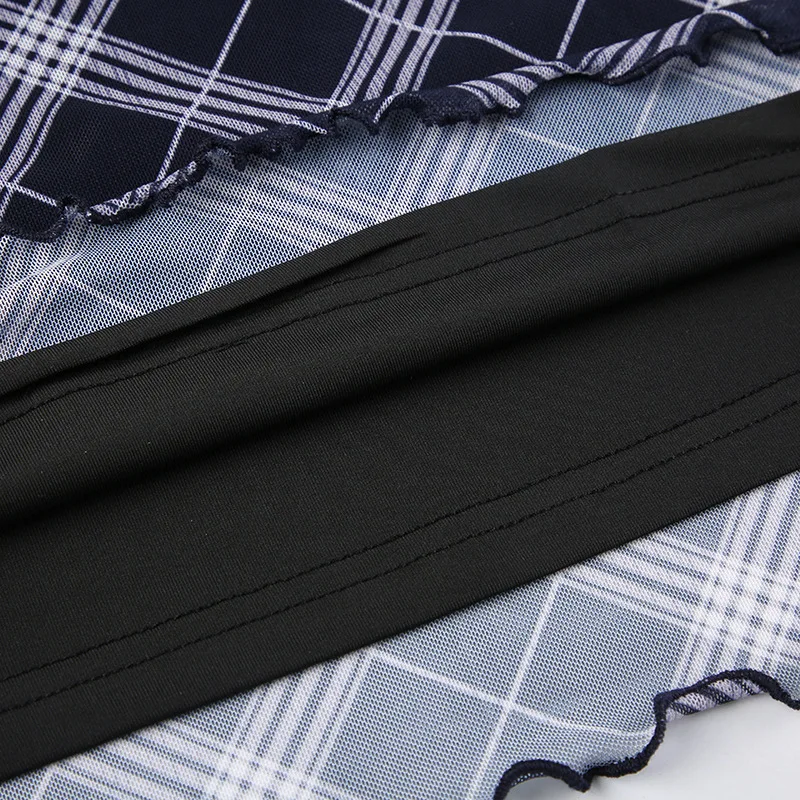 تنورة قصيرة منقوشة Y2K عتيقة للنساء، شبكة شبكية مزدوجة الطبقات بحاشية مكشكشة مع فيونكة سوداء، تنورة أنيقة غير رسمية للارتداء اليومي والحفلات