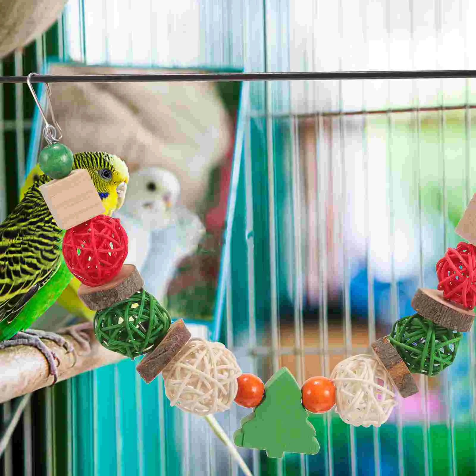 Christmas Pet Chew Toy Hamster Bird Foraging Hanging Parakeet Cage Guinea Pig Toys Bite Parrot Chewing Wooden Balance Train