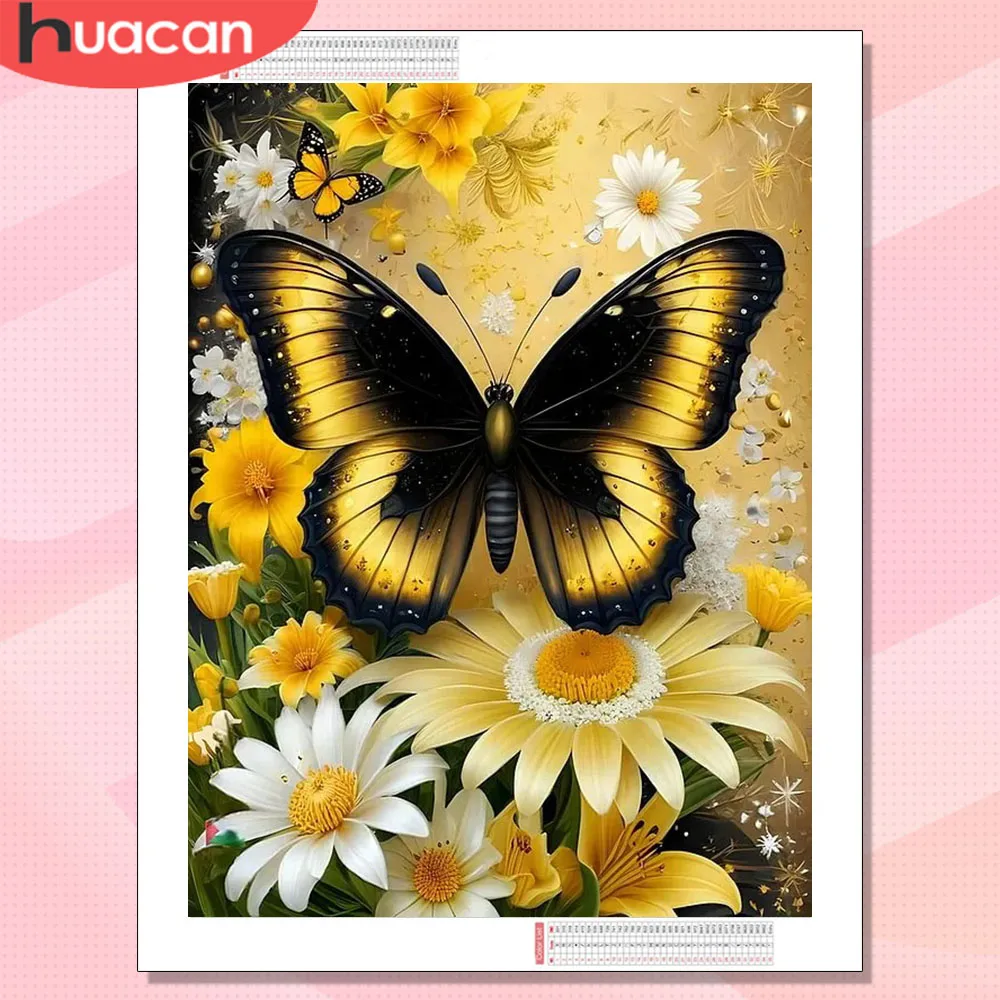 HUACAN Diamond Mosaic On The Basement Butterfly Animal Picture Of Rhinestones Handmade Daisy Flower Gift Home Decoration Modern
