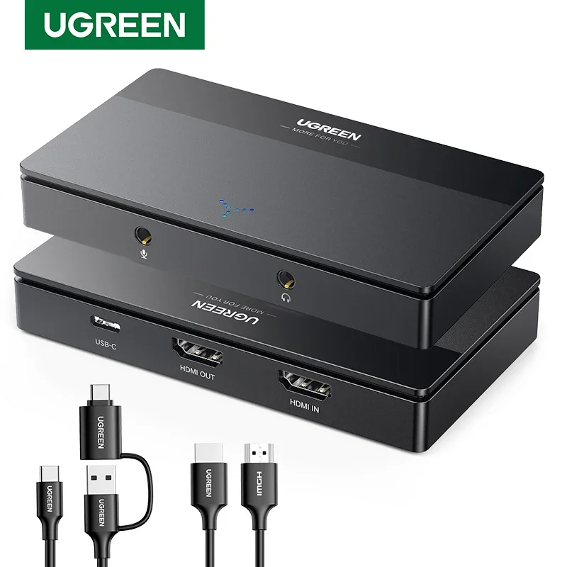 UGREEN HDMI 비디오 캡처 카드 4K 60Hz, to USB/Type-C 변환기, 라이브 스트리밍, 녹화, 게임 방송, 온라인 회의, PC 노트북 카메라 호환, 유튜브 트위치 OBS 지원, 플러그 앤 플레이