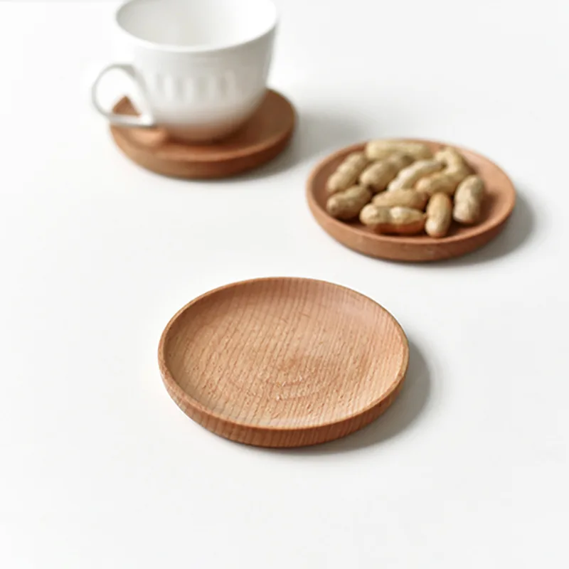 Unfinished Round Beech Wood Serving Platter, Wooden eating plate for Food Fruit, Dinnerware