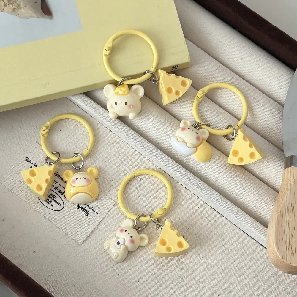 Cute Cartoon Cheese Mouse Keychain for Women Kawaii Bag Pendant Resin Animal Keyring DIY Key Chains Trinket Gifts for Girls