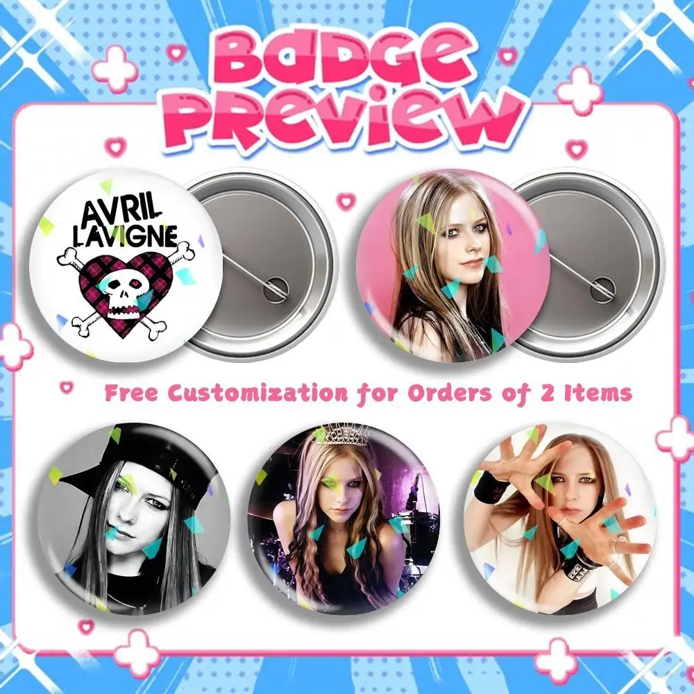 Pop-Punk A-Avril Lavigne Y2K Round Badge Pins Creative Pins Bag Decor Accessories Fan Collection Gifts for Friends