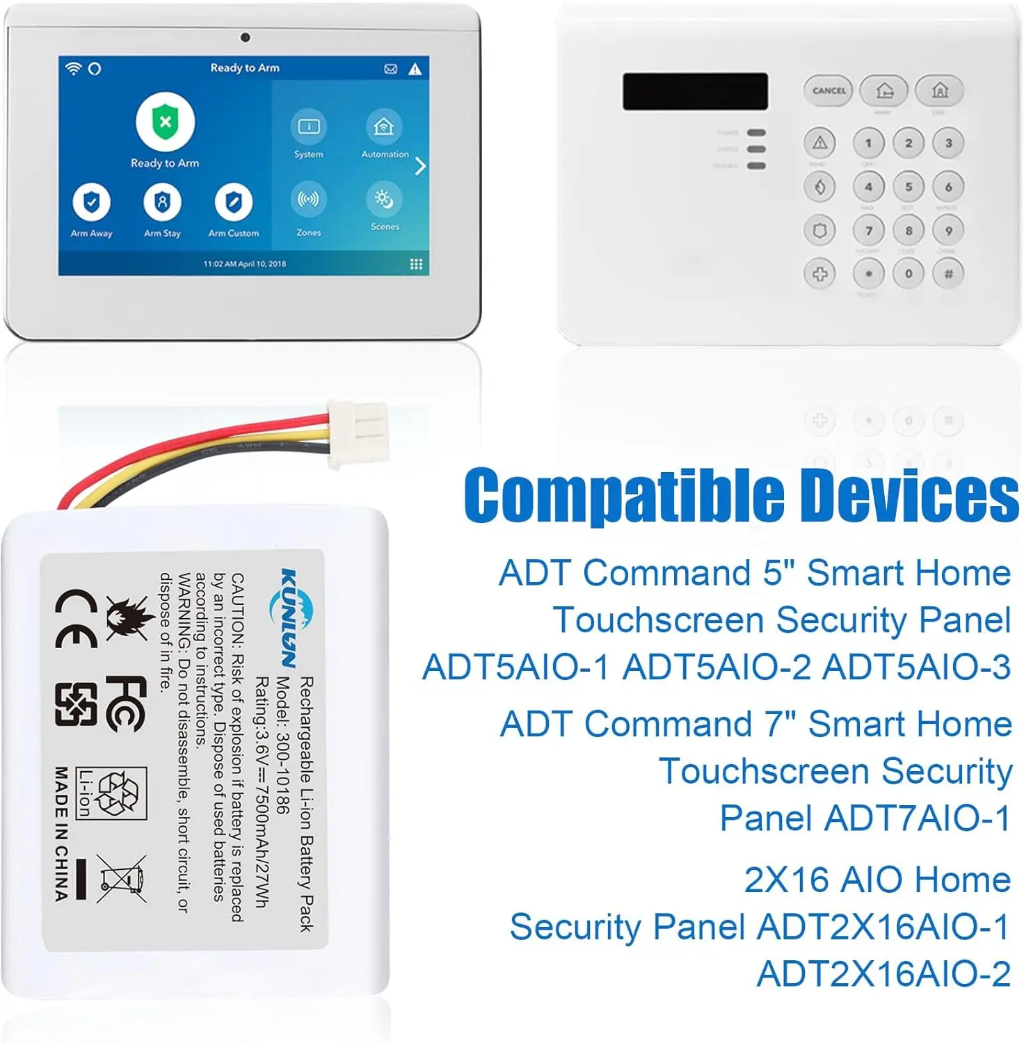 KUNLUN 3.6V 7.5Ah Batteria di ricambio 300-10186 per pannello di sicurezza intelligente ADT Command ADT5AIO-1 ADT5AIO-2 ADT5AIO-3 ADT7AIO-1
