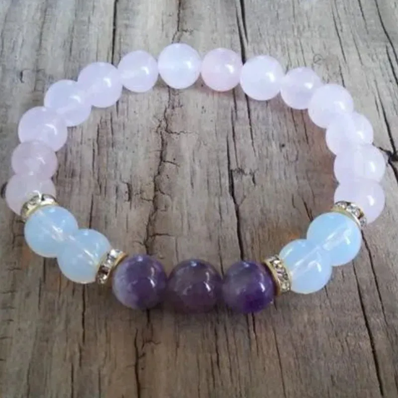 Black Tourmaline, Hematite, Rose Quartz & Lepidolite Bracelet Empath Moonstone Amethyst Rose Quartz Gemstone Bracelet