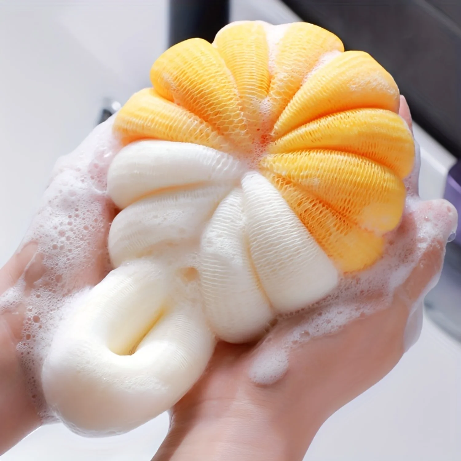 

Adorable Pumpkin Bath Sponge with Mesh Ball - Ultra-Soft & Exfoliating for Gentle Body Washing - Perfect Universal Sponge for Me