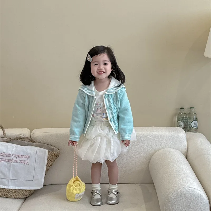 Girls Skirts 2024 Autumn New Childrens Clothes Korean Style Girls Sweet Foreign Style Pengpeng Gauze Skirt Tide Leisure Simple