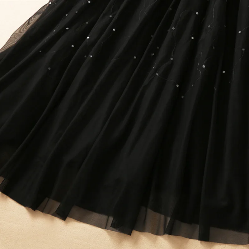 HKSH صيف جديد إمرأة شيك أنيق Ins موضة شارع العليا شبكة الترتر مطوي ألف خط الخصر Cinching ثوب التخسيس HK6322