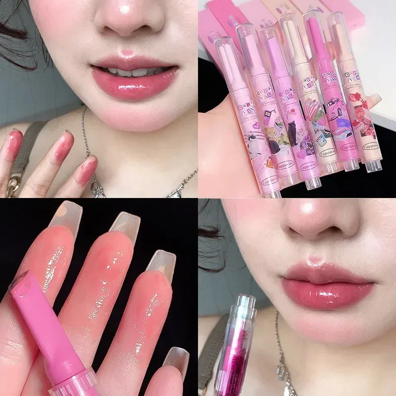 Heallor Clear Lip Glaze Jelly Solid Mirror rossetto Waterproof Love-shaped Watermelon Lip Gloss Fade Lip Lines idratante Kore