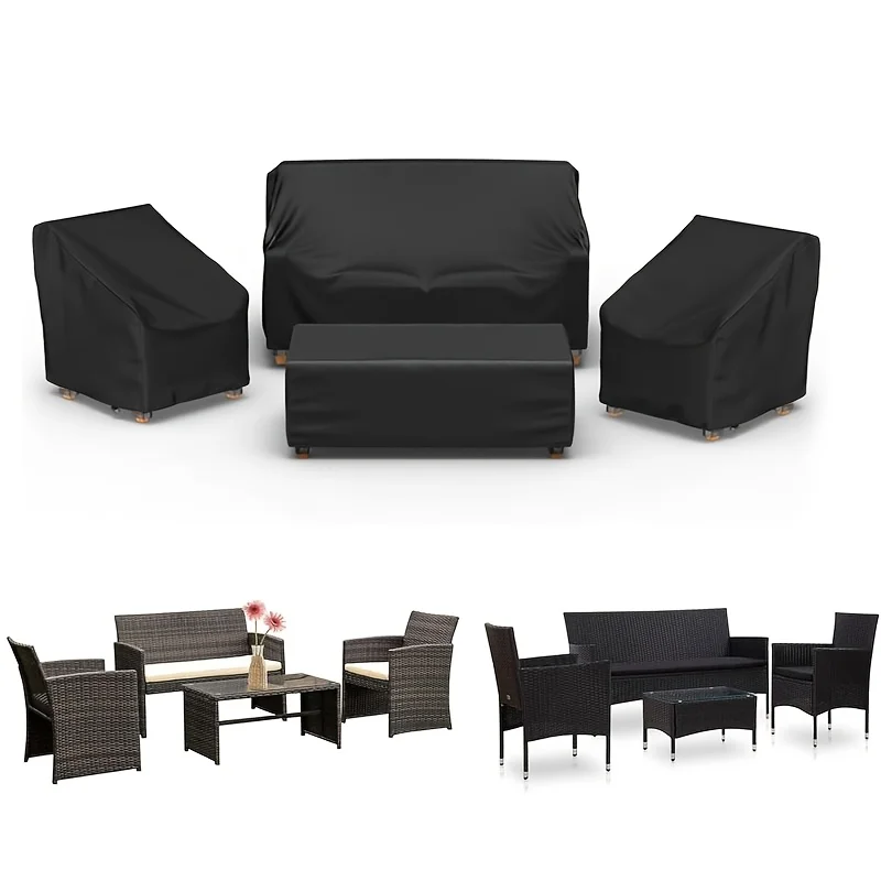 4pcs Patio Furniture Covers Set, Waterproof Outdoor Furniture Cover, Heavy Duty Outdoor Coffee Table Cover, 1xSofa Cover, 2xChai
