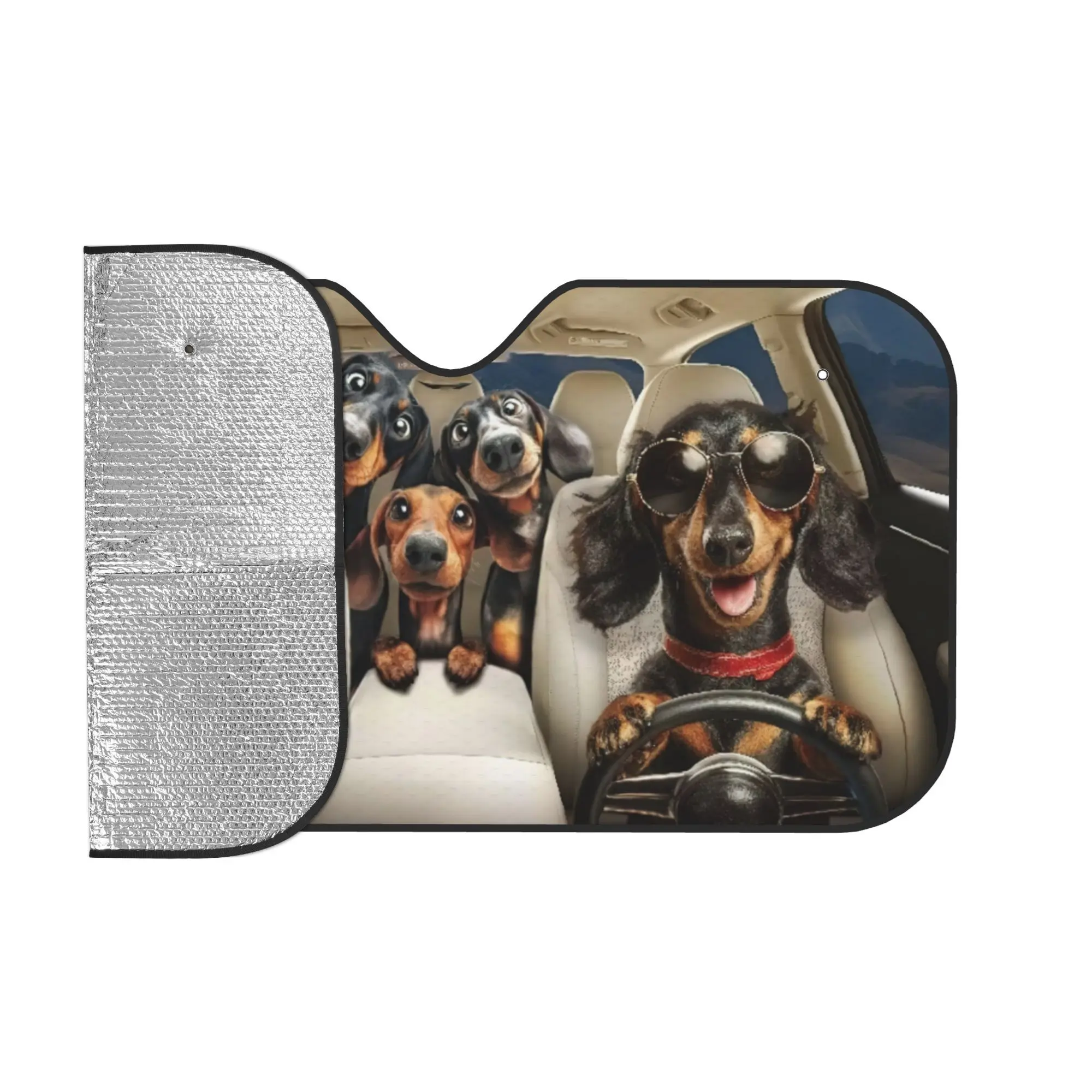 1pc 2D FLAT PRINTING Humorous Dachshund Sunshade For Car Windshield