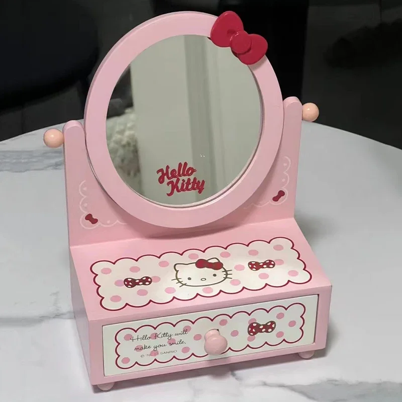 

Sanrio Kawaii Hello Kitty Women Jewelry Box Anime Cartoon Fashion Exquisite Girls Gift Table Makeup Mirror with Storage Cabinet