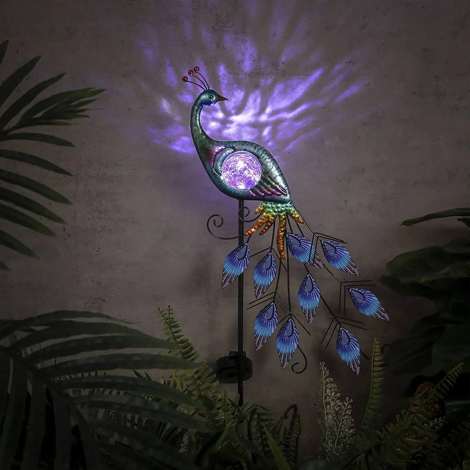 Peacock Solar Garden Light, Metal Garden Decoration With Cracks, Glass Ball Solar Outdoor Light, Courtyard Decoration