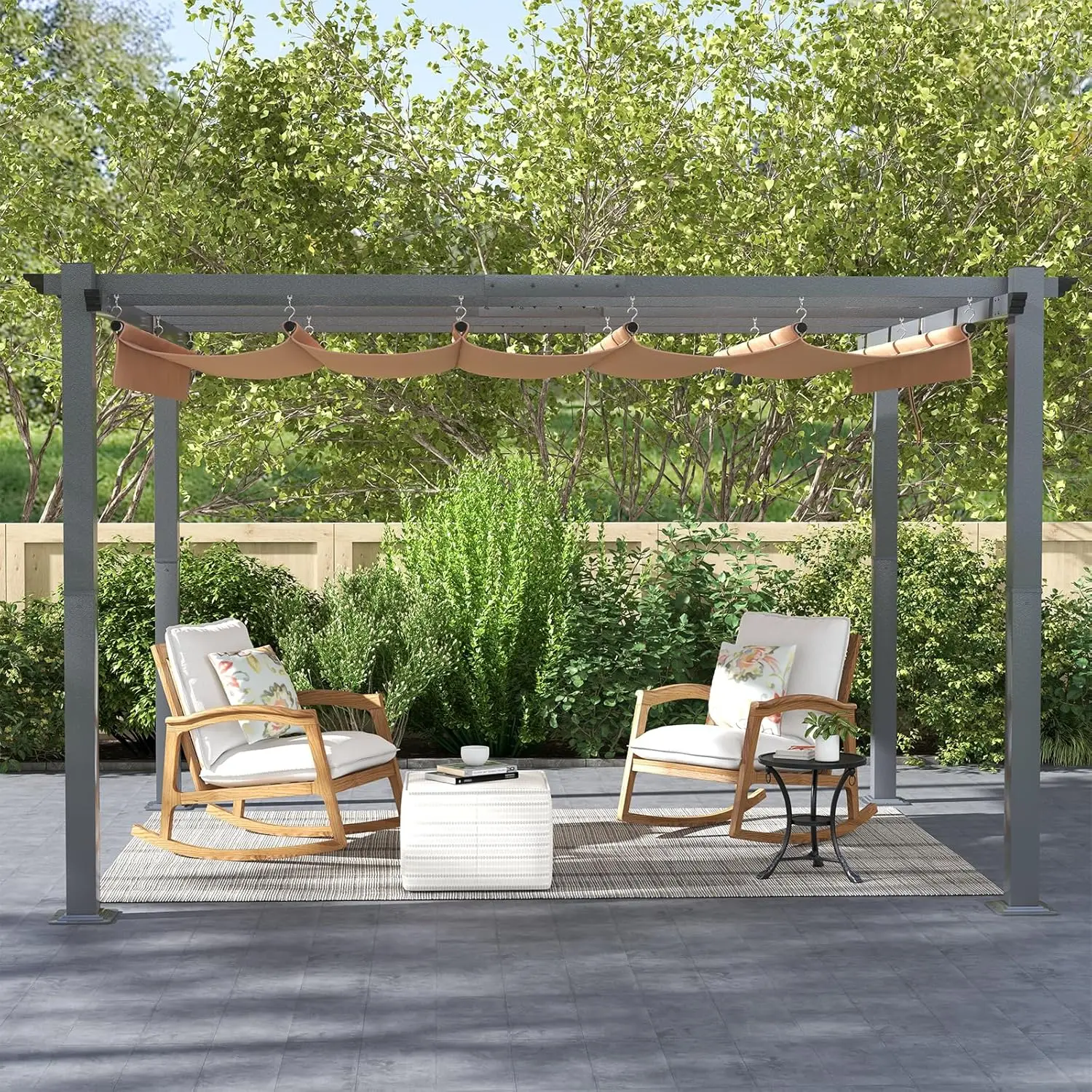 10'x12' Outdoor Pergola, Upgraded Canopy with Adjustable Roof, Metal Patio Pergola with Brown Shade Cover for Backyard