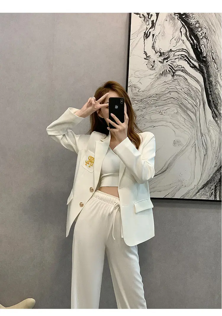 Letter Embroidered Suits Tops For Women\'s 2023 High-end Blazers Coat Temperament Elegant Business Female Clothing Slimming