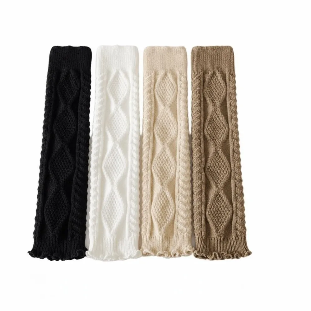 JK Style Knitted Knee Socks Solid Color Stacked Knee Sleeves Crochet Design Vertical Stripe Leg Warmers Winter Season