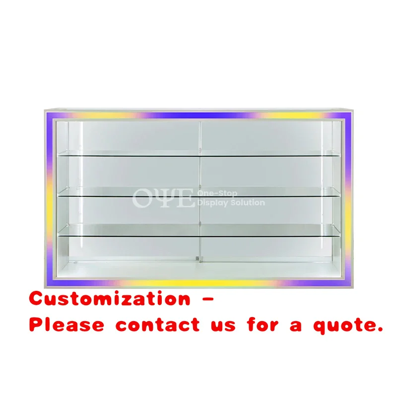 custom.RGB LED Lockable Glass Display Aluminum Frame Adjustable Shelf Display Cabinet Collectible Toy Shop