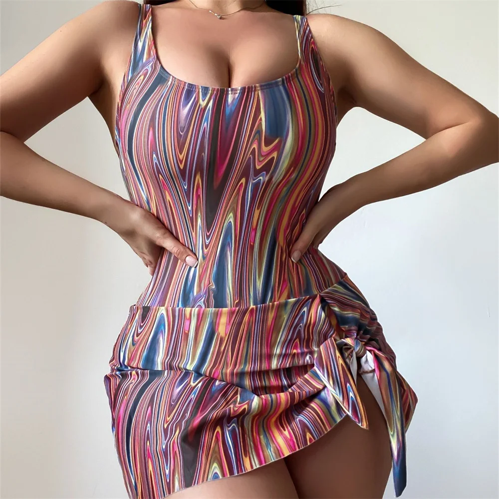 

Retro Print Bikini Push Up Swimsuit One Pieces Pleated Skirt Swimwear Women Brazilian Beach Outfits Surfing Bathing Suit Biquini