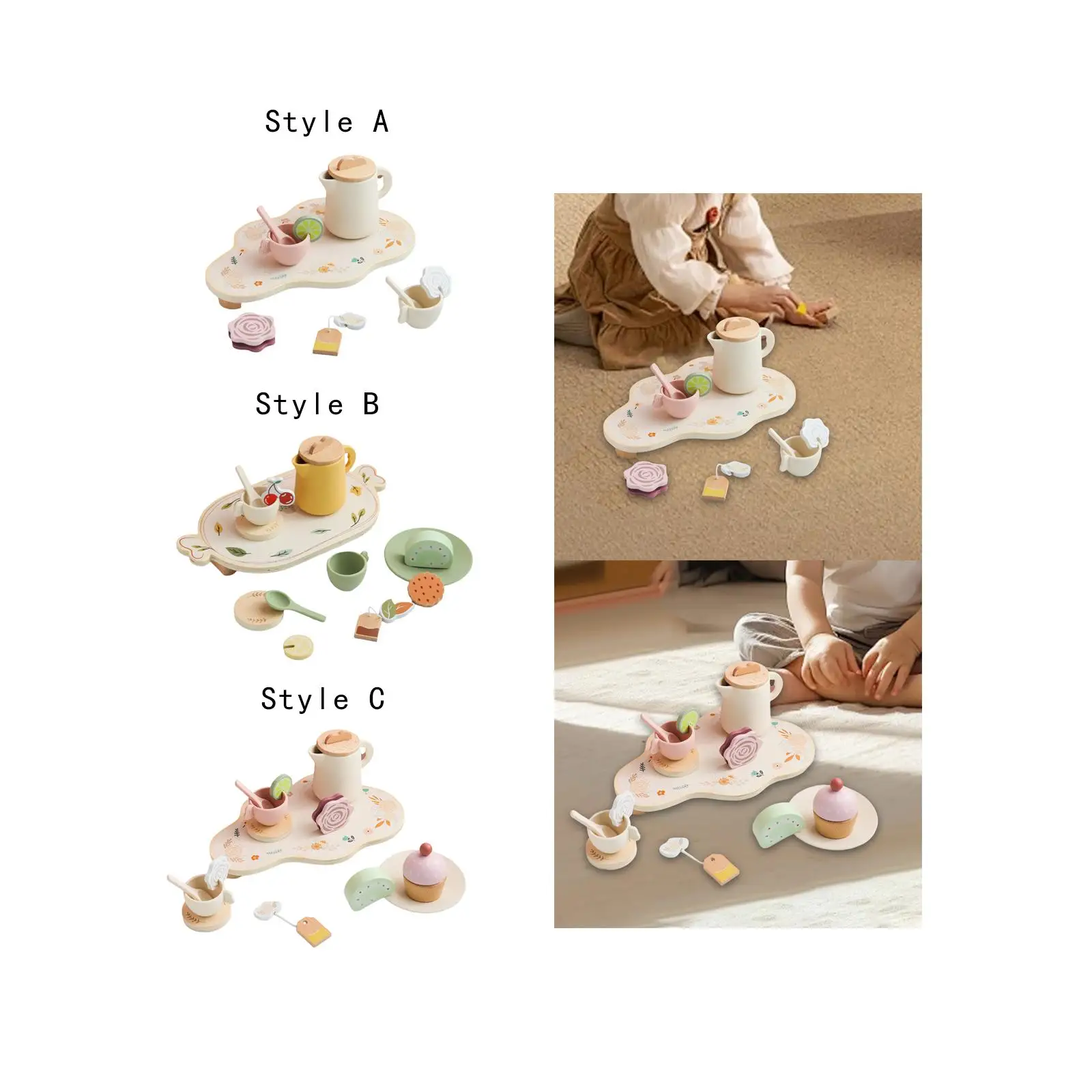 خدمة الشاي لتطوير حفلة الشاي بعد الظهر مع مونتيسوري خشبية مرحة