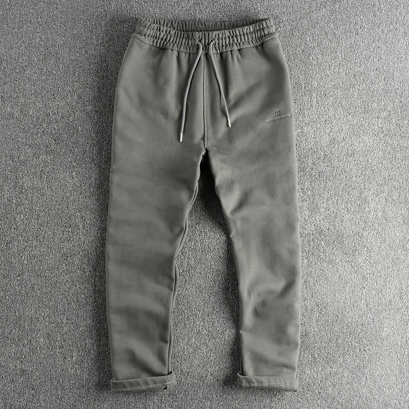 Men's Comfortable Loose Fit Fleece Lined American Casual Sweatpants Youthful Long Trousers for Daily Wear Winter Cotton Polye...