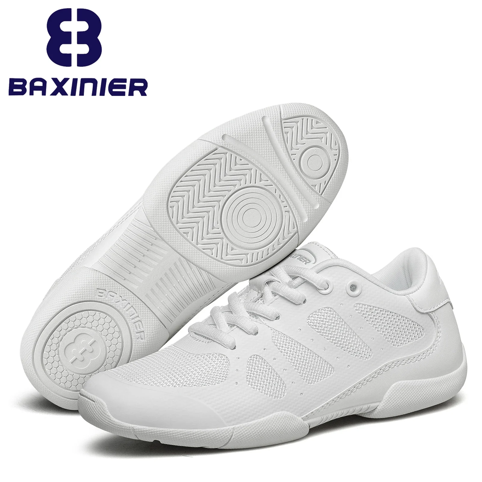 BAXINIER Girls Cheer Shoes White Cheerleading Dance Shoes Kids Athletic Training Tennis Shoes Youth Competition Sneakers