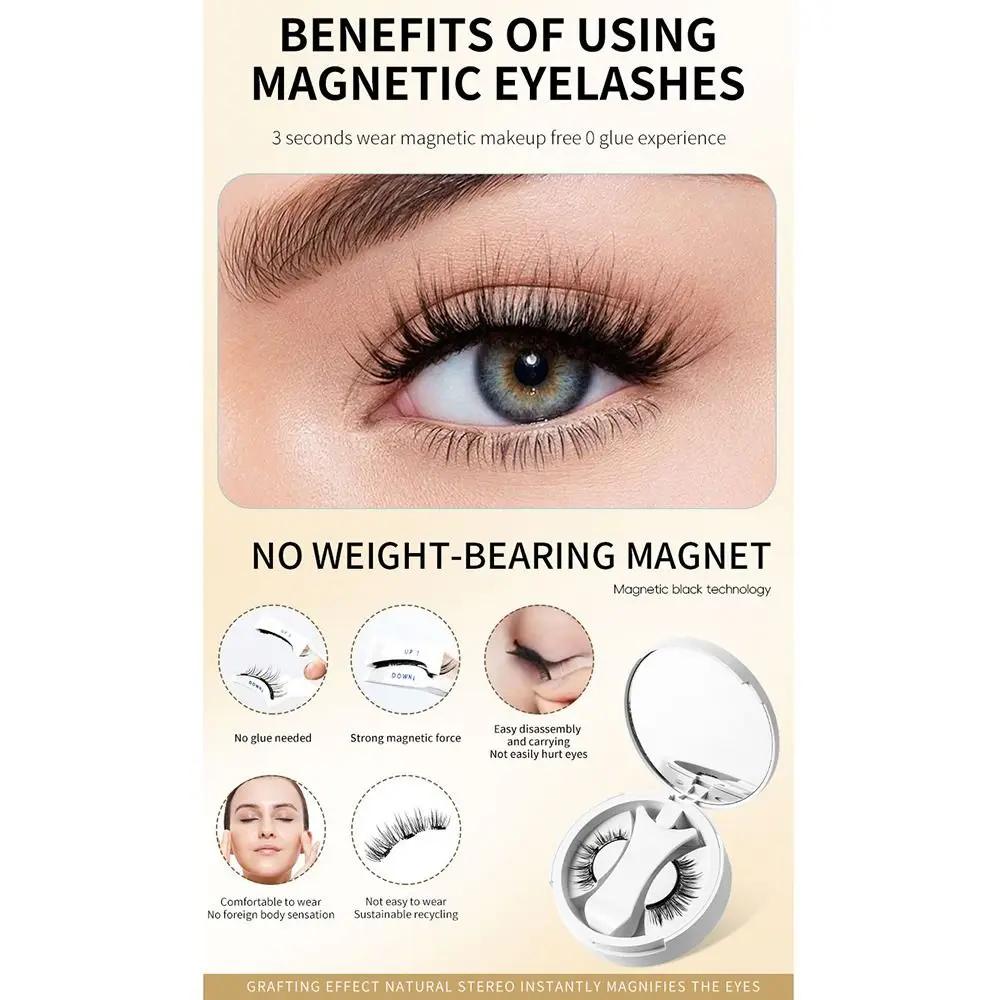 Con aplicador de pestañas magnéticas, sin necesidad de pegamento, caja de almacenamiento integrada, Kit de pestañas postizas, reutilizable y cómodo
