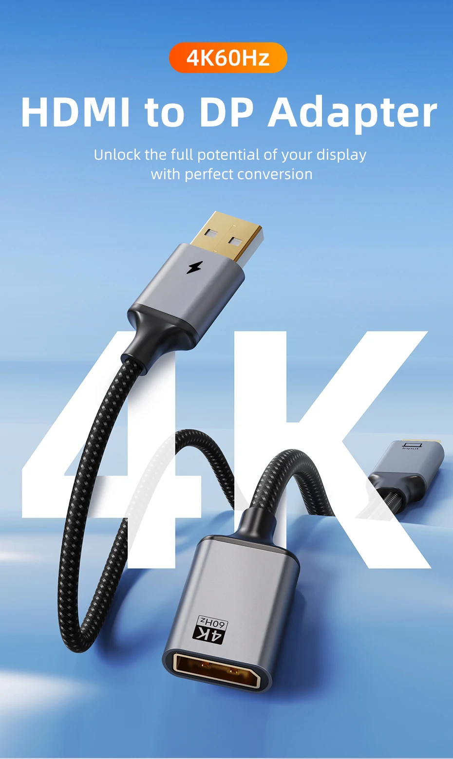 Cable time HDMI zu DP Kabel adapter 4k 60Hz Displayport Konverter Video Audio für Xbox TV Monitor Projektor Schalter PS4/5 Laptop – Detail 1