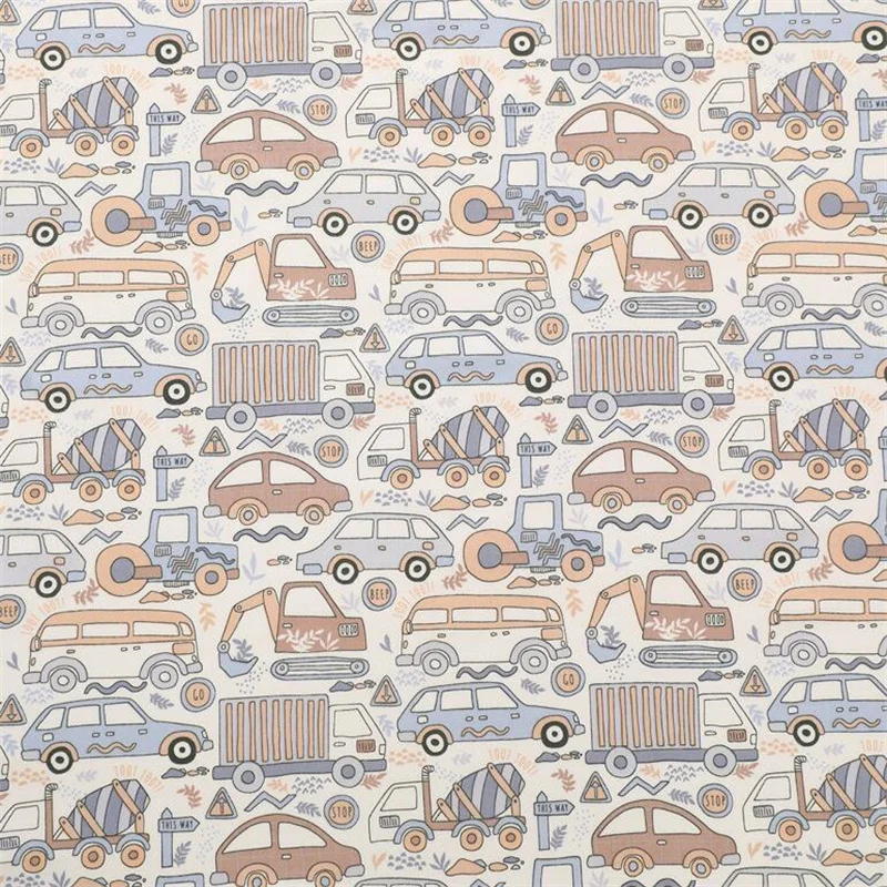 New Cartoon Car Excavator Printed Cotton Fabric For Sewing Craft Cloth Quilting Baby Dress Tecido Diy Patchwork Handmade Tissu