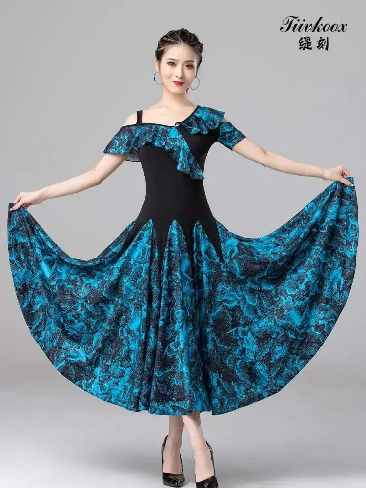 Moderne dans gespecialiseerde danseres Nieuwe standaard dans Latin Dance Waltz Grand Swing-jurk Oefenwedstrijd Prestatiejurk